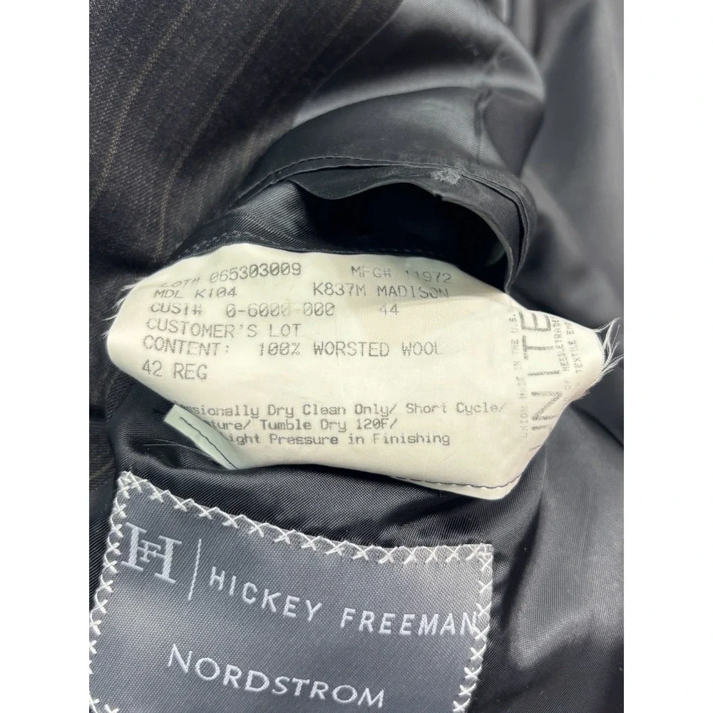 Hickey Freeman 42R 38x30 Gray Tan Stripe 2pc Pant Suit Madison USA Pleated Wool